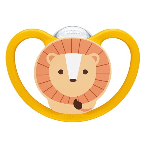 Nuk Space Πιπίλα Σιλικόνης 6-18m, Χρώμα Κίτρινο Σχέδιο Λιοντάρι, 1 Τεμάχιο