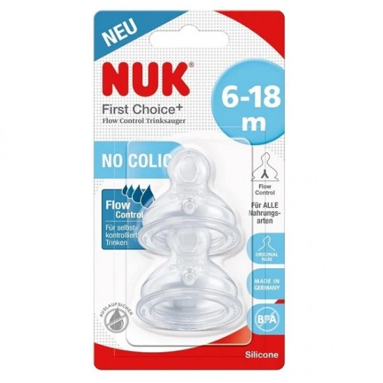 NUK First Choice+ Θηλές Σιλικόνης Flow Control 6-18m 2 Τεμάχια