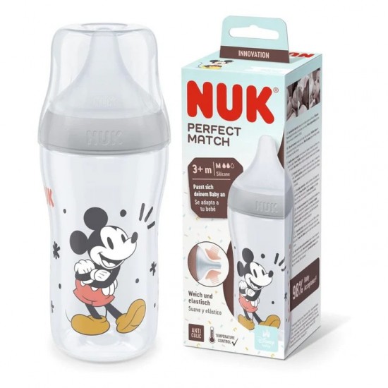 Nuk Perfect Match Disney Mickey Πλαστικό Μπιμπερό Κατά των Κολικών με Μαλακή Θηλή Σιλικόνης & Δείκτη Θερμοκρασίας για 3+ μηνών Χρώμα Γκρί 260ml Nuk Perfect Match Disney Mickey Πλαστικό Μπιμπερό Κατά των Κολικών με Μαλακή Θηλή Σιλικόνης & Δείκτη Θερμοκρασίας για 3+ μηνών Χρώμα Γκρί 260ml