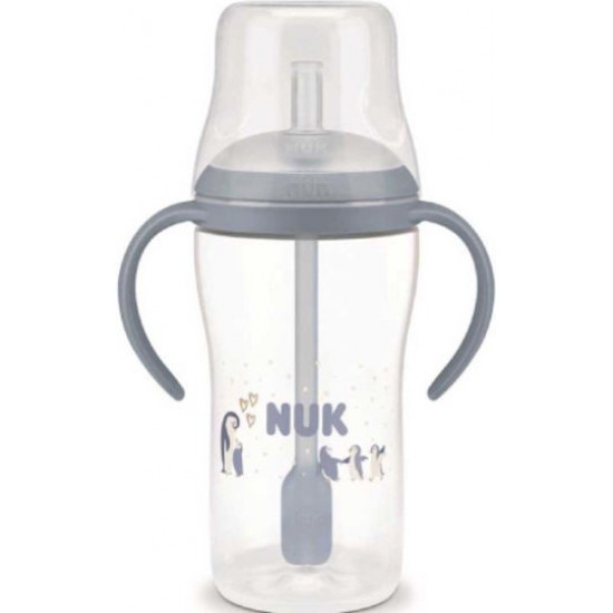 Nuk Perfect Match Bottle Straw 8m+ Εκπαιδευτικό Μπιμπερό Penguin με Καλαμάκι Σιλικόνης  260ml