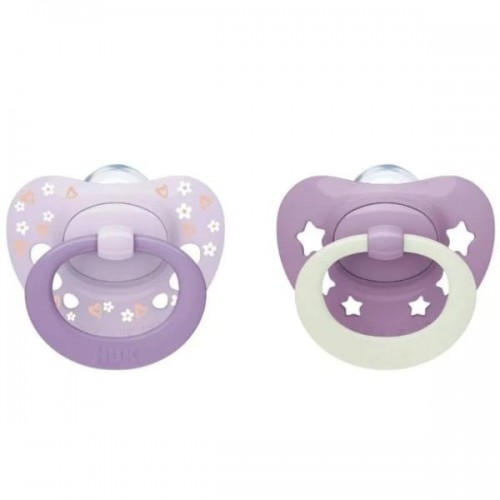 Nuk First Choice Classic Day & Night 6-18m Πιπίλες Σιλικόνης Ημέρας & Νύκτας Ροζ 2τεμ