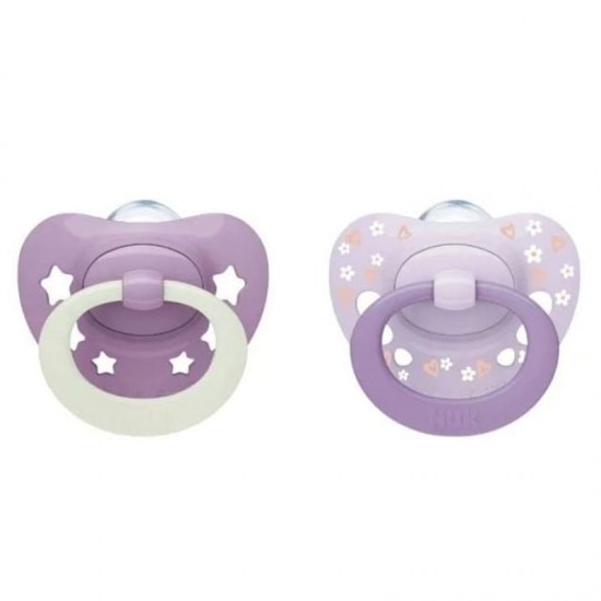 Nuk First Choice Classic Day & Night 0-6m Πιπίλες Σιλικόνης Ημέρας & Νύκτας Ροζ 2τεμ