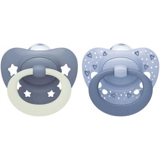Nuk First Choice Classic Day & Night 0-6m Πιπίλες Σιλικόνης Ημέρας & Νύκτας Μπλε 2τεμ