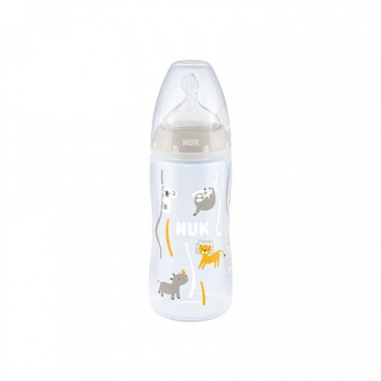 NUK First Choice + Μπιμπερό PP με Θηλή Σιλικόνης 6-18m & Ένδειξη Θερμοκρασίας, Χρώμα Γκρι 300ml