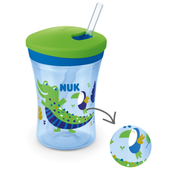 NUK Action Cup Changes Colour, Ποτηράκι με Μαλακό Καλαμάκι Σιλικόνης 12m+ Χρώμα Μπλε 230ml