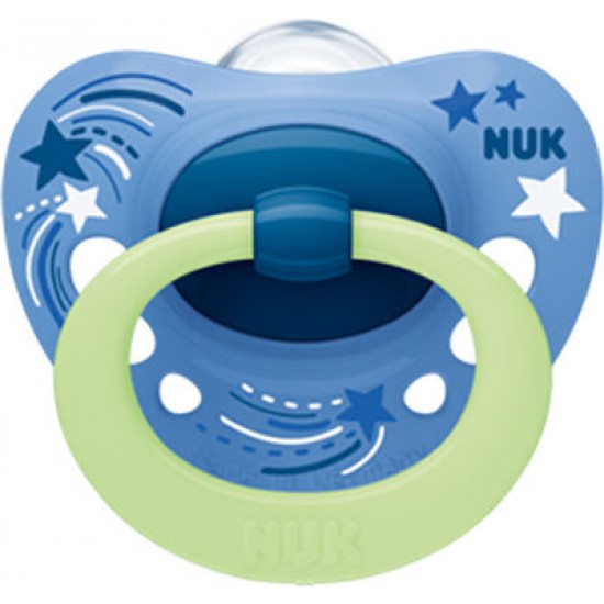  NUK Signature Night Πιπίλα Σιλικόνης, Λάμπει στο Σκοτάδι, 18-36m Χρώμα Γαλάζιο 1 Τεμάχιο