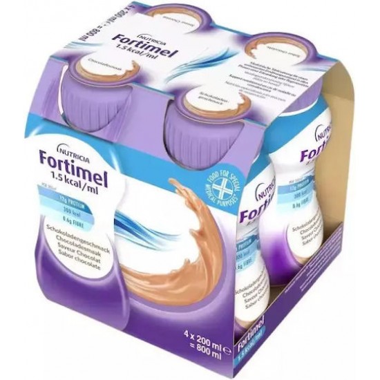Nutricia Fortimel 12g Protein 1.5kcal/ml Υπερπρωτεϊνικό Ρόφημα με Γεύση Σοκολάτα 4X200ml