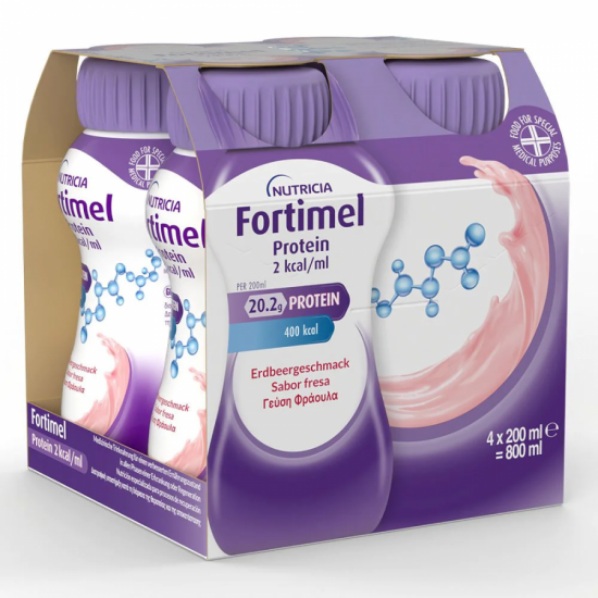 Nutricia Fortimel Extra 20,2g Protein 2 kcal /ml Υπερπρωτεϊνικό Ρόφημα Με Γεύση Φράουλα 4X200ml