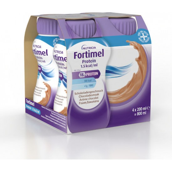 Nutricia Fortimel 18g Protein 1.5kcal/ml Υπερπρωτεϊνικό Ρόφημα με Γεύση Σοκολάτα 4Χ200ml