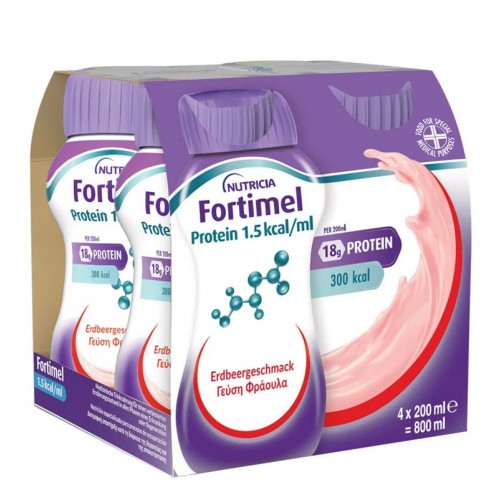 Nutricia Fortimel 18g Protein 1.5kcal/ml Υπερπρωτεϊνικό Ρόφημα με Γεύση Φράουλα 4X200ml Nutricia Fortimel 18g Protein 1.5kcal/ml Υπερπρωτεϊνικό Ρόφημα με Γεύση Φράουλα 4X200ml