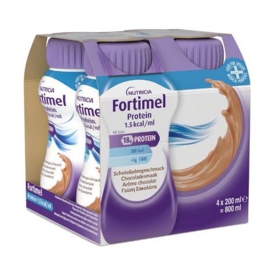 Nutricia Fortimel 18g Protein 1.5 kcal /ml Υπερπρωτεϊνικό Ρόφημα Με Γεύση Σοκολάτα 4X200ml