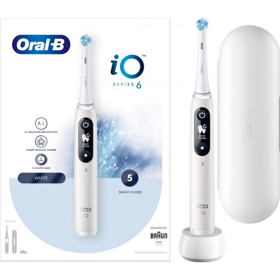Oral-B iO Series 6 Magnetic White Επαναφορτιζόμενη Ηλεκτρική Οδοντόβουρτσα, με Αισθητήρα Πίεσης