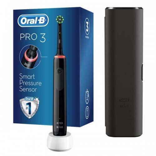 Oral B Pro 3 3500 Cross Action Black Edition Ηλεκτρική Οδοντόβουρτσα με Αισθητήρα Πίεσης + Θήκη Ταξιδιού