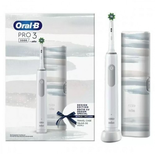 Oral-B Pro 3 3500 Design Edition White Επαναφορτιζόμενη Ηλεκτρική Οδοντόβουρτσα + Θήκη Ταξιδίου