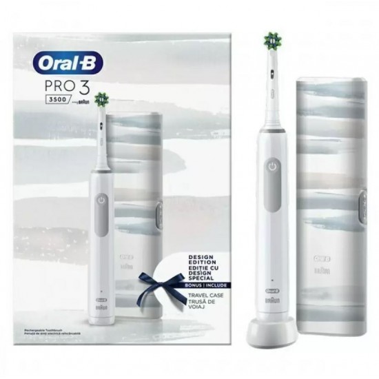 Oral-B Pro 3 3500 Design Edition White Επαναφορτιζόμενη Ηλεκτρική Οδοντόβουρτσα + Θήκη Ταξιδίου
