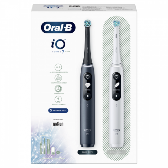 Oral-B iO Series 6 Duo Magnetic Black Onyx & White, Επαναφορτιζόμενες Ηλεκτρικές Οδοντόβουρτσες, με Αισθητήρα Πίεσης & Χρονομετρητή