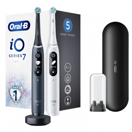 Oral-B iO Series 6 Duo Magnetic Black Onyx & White, Επαναφορτιζόμενες Ηλεκτρικές Οδοντόβουρτσες, με Αισθητήρα Πίεσης & Χρονομετρητή