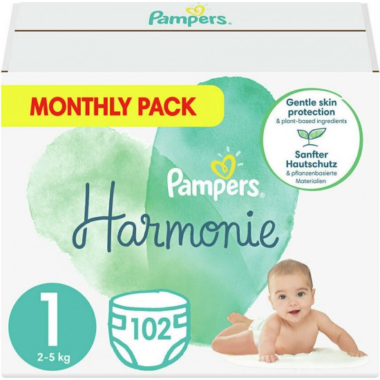 Pampers Harmonie 1 2-5kg 102 Πάνες (Monthly Pack)