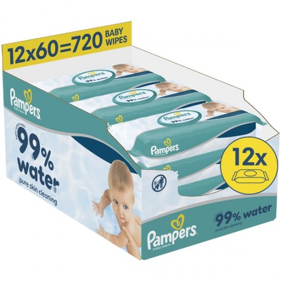 Pampers Wipes Aqua 99% Water Μωρομάντηλα 12X60 τεμάχια