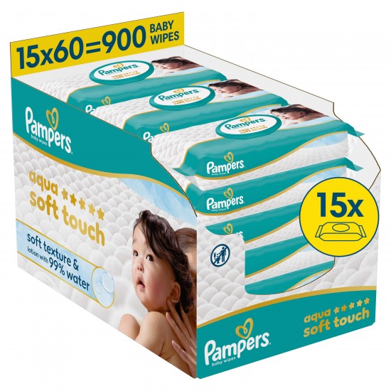 Pampers Wipes Aqua Soft Touch Μωρομάντηλα 15x60 τεμάχια