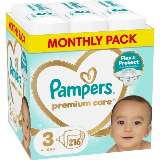 Pampers Premium Care No3 6-10kg Πάνες 216τεμ (Monthly Pack)