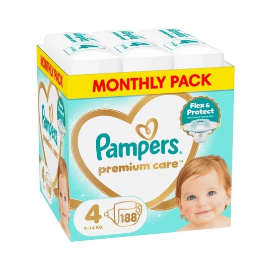 Pampers Premium Care No4  9-14 kg  Πάνες 188τεμ (Monthly Pack)