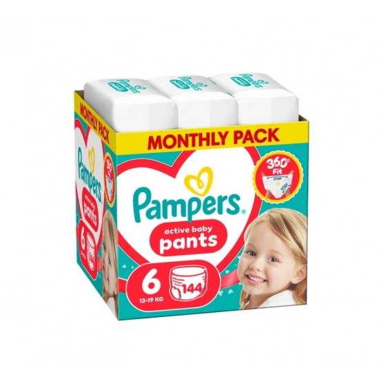 Pampers Active Baby Pants No6 13-19kg Πάνες - Βρακάκι 144τεμ (Monthly Pack) 