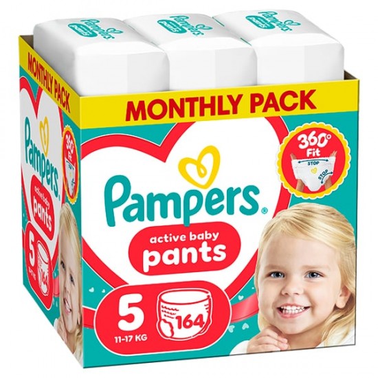 Pampers Αctive Baby Pants No5 11-17kg Πάνες Βρακάκι 164τεμ (Monthly Pack)