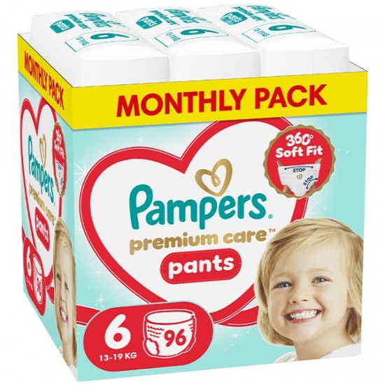 Pampers Premium Care Pants No6 13kg-19kg Πάνες - Βρακάκι 96τεμ (Monthly Pack)