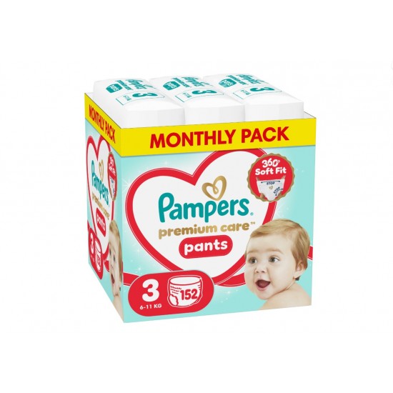 Pampers Premium Care Pants No 3 6-11kg Πάνες Βρακάκι 152τεμ (Monthly Pack)