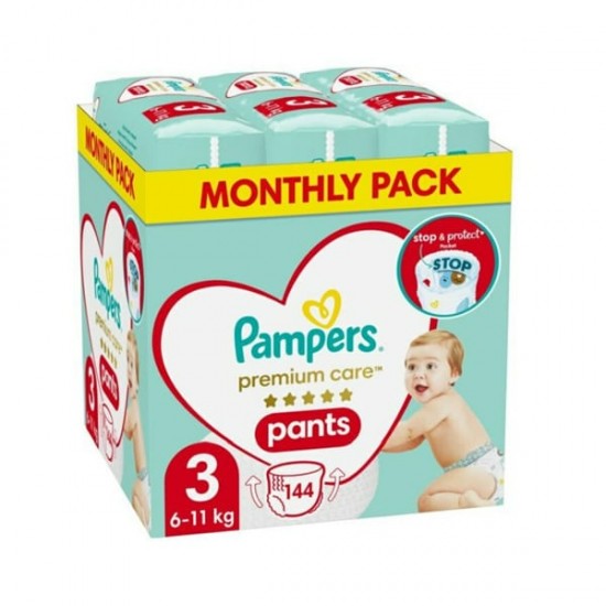 Pampers Premium Care Pants No 3 (6-11 kg) 144 Πάνες-Βρακάκι (Monthly Pack)