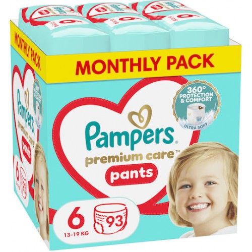 Pampers Premium Care Pants No6 15+kg Πάνες-Βρακάκι 93τεμ (Monthly Pack) 