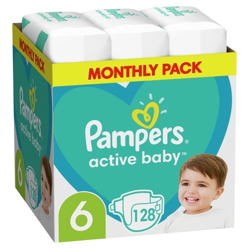 Pampers Active Baby No6 13-18kg Πάνες 128τεμ (Monthly Pack)