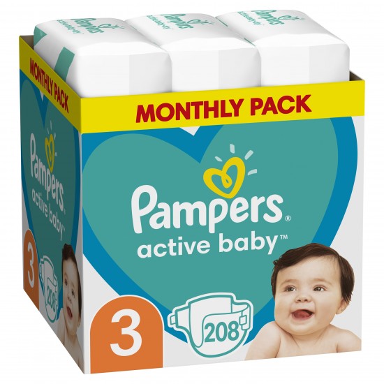 Pampers Active Baby 3 6-10kg 208 Πάνες (Monthly Pack)