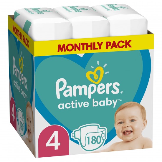 Pampers Active Baby 4 9-14kg 180 Πάνες (Monthly Pack)
