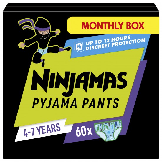 Pampers Ninjamas Pyjama Pants, Πάνες Βρακάκι για τη Νύχτα, Αγόρι 4-7 Ετών (17-30kg) 60 Πάνες (Monthly Pack)