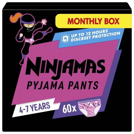 Pampers Ninjamas Pyjama Pants, Πάνες Βρακάκι για τη Νύχτα, Κορίτσι 4-7 Ετών (17-30kg) 60 Πάνες (Monthly Pack)