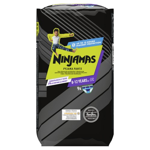 Pampers Ninjamas Pyjama Pants 27-43kg Πάνες Βρακάκι για τη Νύχτα, Αγόρι 8-12 Ετών 9τεμ