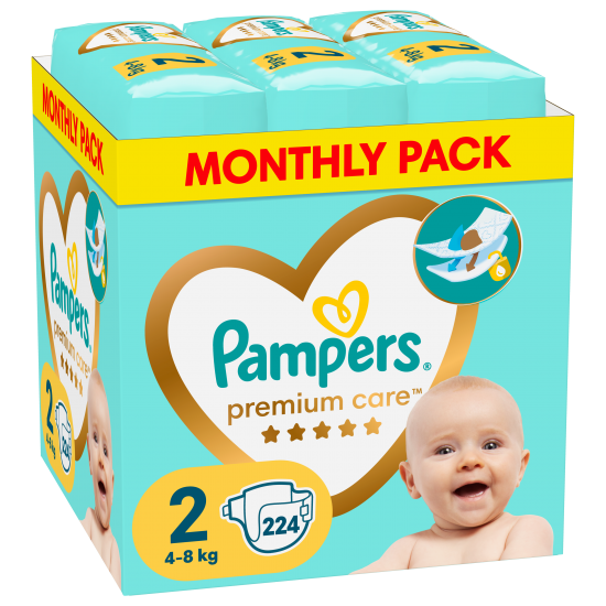 Pampers Premium Care 2 4-8kg 224 Πάνες (Monthly Pack)