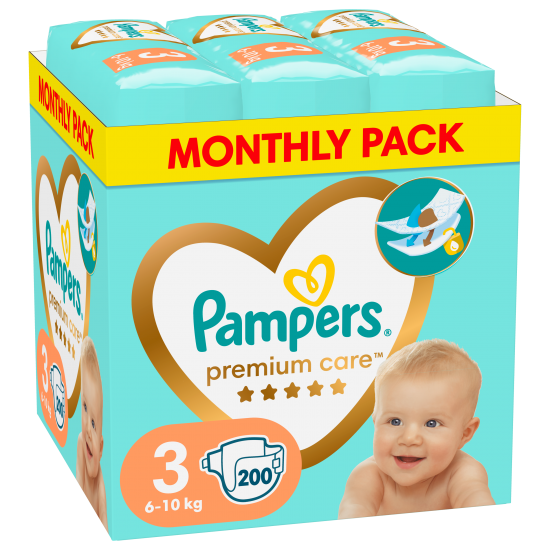 Pampers Premium Care 3  6-10kg 200 Πάνες (Monthly Pack)