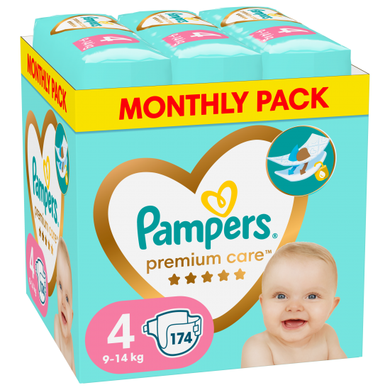 Pampers Premium Care 4  9-14kg 174 Πάνες (Monthly Pack)
