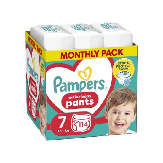 Pampers Active Baby Pants No7 15+kg Πάνες - Βρακάκι 114τεμ (Monthly Pack)