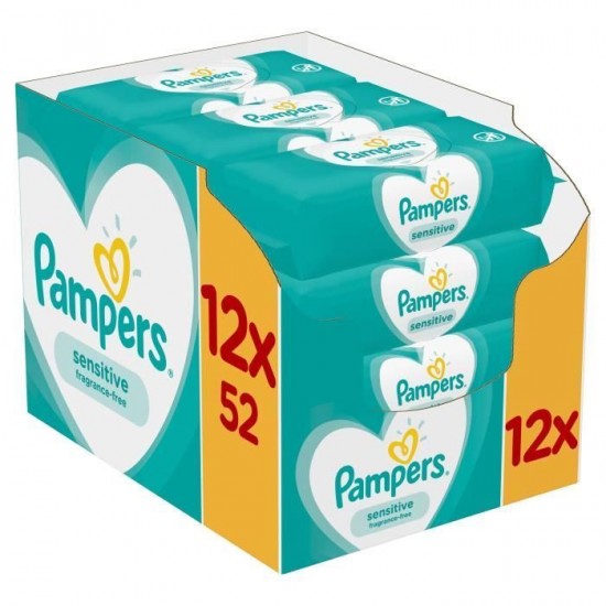 Pampers Sensitive Wipes Μωρομάντηλα BOX 12 x 52 Τεμάχια