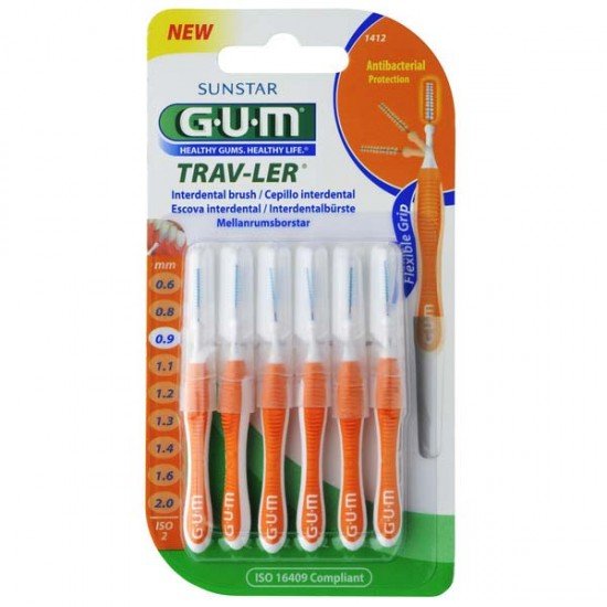 Gum 1412 Trav-ler Μεσοδόντια Βουρτσάκια 0,9mm Πορτοκαλί 6 Τεμάχια