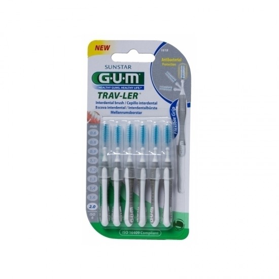 Gum 1618 Trav-ler Μεσοδόντιο Βουρτσάκι 2.0mm Γκρι 6 Τεμάχια