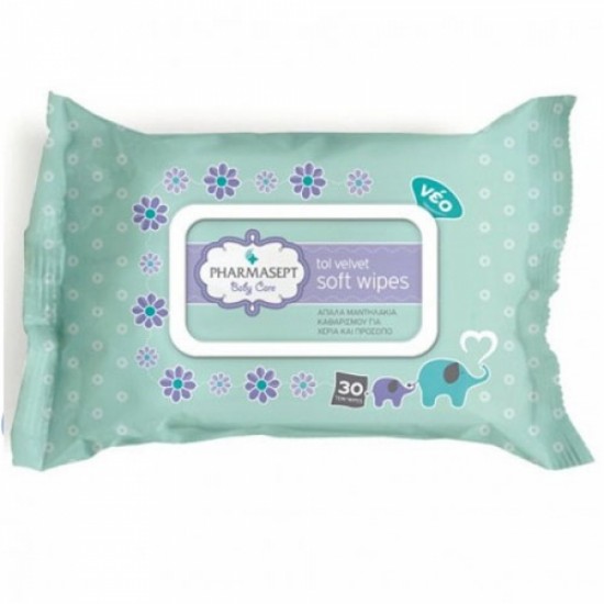 Pharmasept Baby Care Soft Wipes Παιδικά Μαντηλάκια Χωρίς Οινόπνευμα για τα Χέρια & το Πρόσωπο 30τμχ