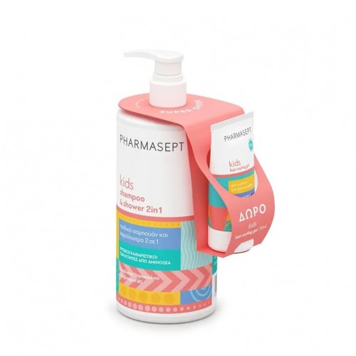 Pharmasept Promo Kids Shampoo & Shower 2in1 , Παιδικό Σαμπουάν και Αφρόλουτρο 1L & Δώρο Kids Hair Styling Gel Παιδικό Τζελ Μαλλιών 30ml