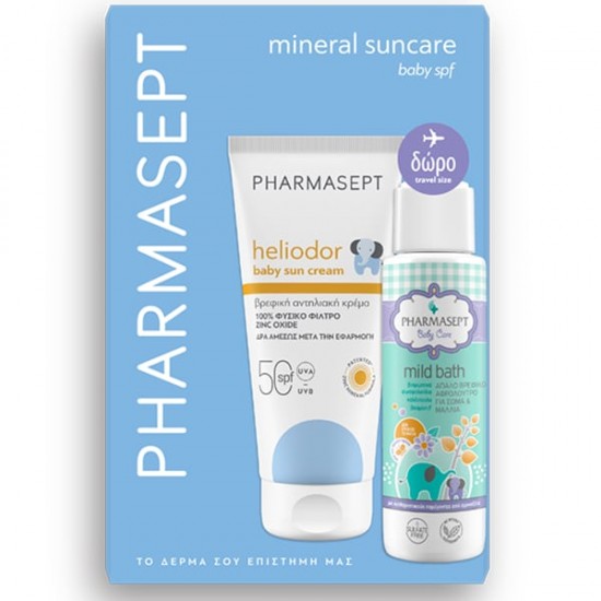 Pharmasept Promo Mineral Suncare Baby Heliodor Sun Cream Βρεφικό Αντηλιακό SPF50 100ml & Δώρο Travel Size Baby Care Mild Bath Απαλό Βρεφικό Αφρόλουτρο για Σώµα & Μαλλιά, 100ml Pharmasept Promo Mineral Suncare Baby Heliodor Sun Cream Βρεφικό Αντηλιακό SPF50 100ml & Δώρο Travel Size Baby Care Mild Bath Απαλό Βρεφικό Αφρόλουτρο για Σώµα & Μαλλιά, 100ml