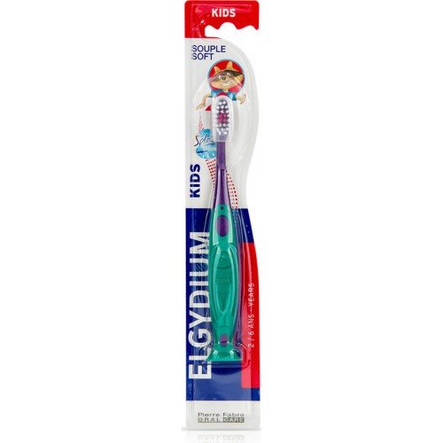 Elgydium Kids, Μαλακή Οδοντόβουρτσα για Παιδιά 2 έως 6 Ετών, Χρώμα Πράσινο-Μωβ 1 Τεμάχιο