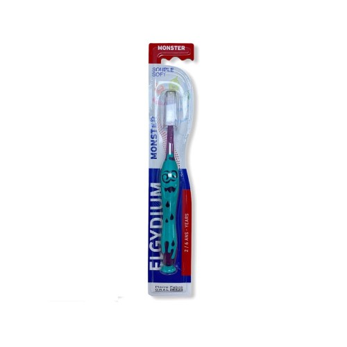 Elgydium Kids Monster Souple Soft, Οδοντόβουρτσα για Παιδιά 2-6 Ετών, Χρώμα Μωβ & Πράσινο
